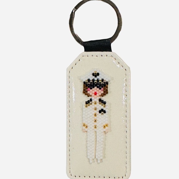 Handcrafted Beaded Keychain with Navy Officer Design - Picture 5 of 5